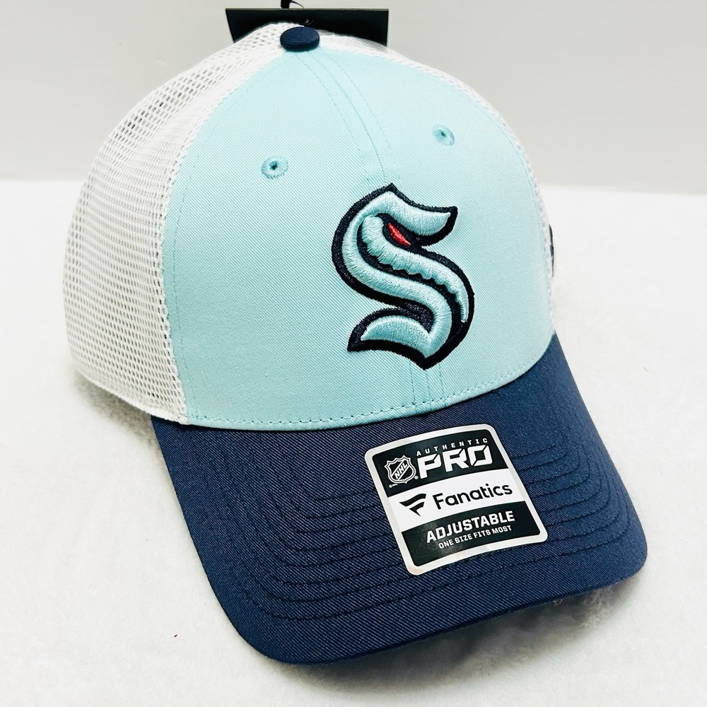 Fanatics Seattle Kraken Authentic Pro Trucker Hat Cap‎ Adjustable Snap Blue NHL - Picture 3 of 5